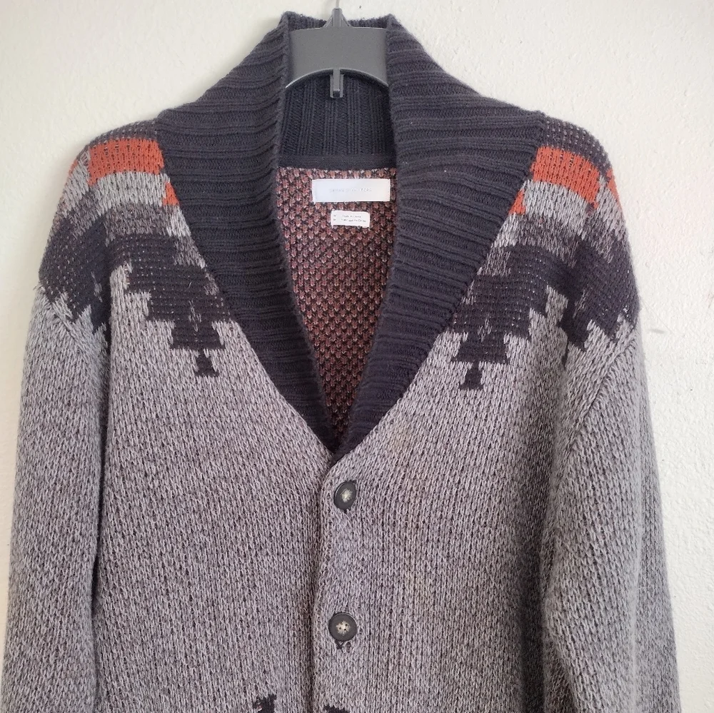 Urban Outfitters Men's Grey Black Southwestern Aztec Fox Grandpa Sweater Medium - Picture 6 of 16